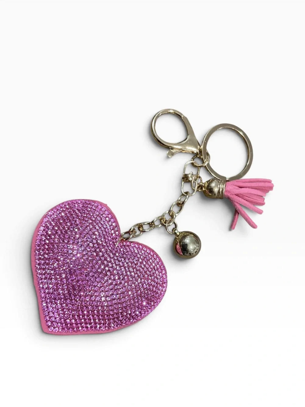 Pink Rhinestone Crystal Heart Keychain or Bag Charm